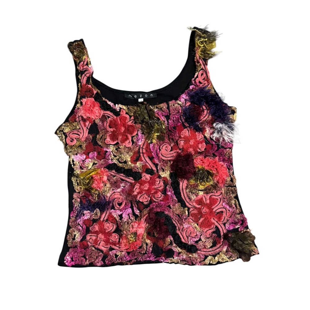 Mezon Y2k Fairycore maximalist eclectic appliqué beaded tank top sz M artsy goth